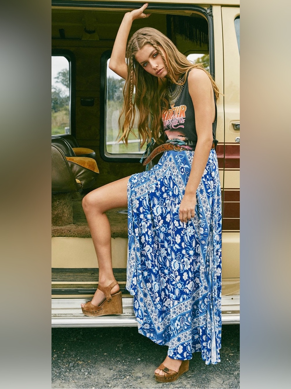 Spell Lolita Split Maxi Skirt, Bluebelle, Size Large